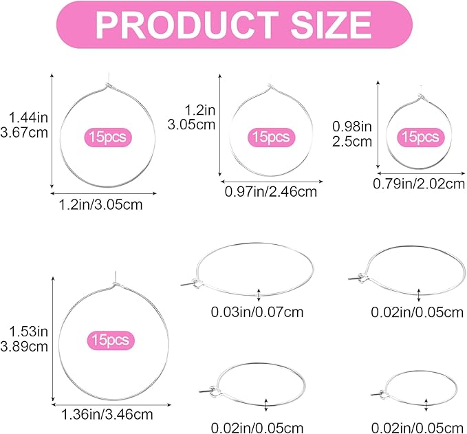 Pndeyo 280pcs Hypoallergenic Earring Beading Hoops, Metal Round Hoop Earrings Findings, Open Earring Wire Ring Accessories for Jewelry Making- Silver