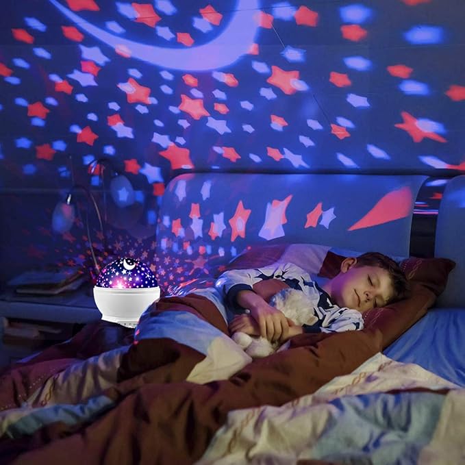 Star Projector Night Lights for Kids, Fun Gifts for 1-4-6-14 Year Old Girl and Boy, Projection Lamp for Kids Bedroom Ceiling, Stars and Moon for Child Asleep Peacefully (White)
