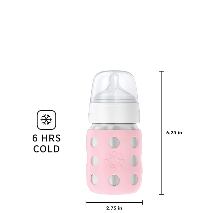 Lifefactory 8-Ounce Stainless-Steel Vacuum-Insulated Wide-Neck Baby Bottle with Stage 2 Nipple (3-6 Months) Desert Rose (LS2211WDR4)