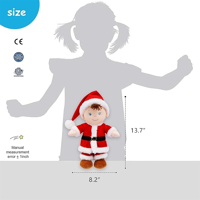 June Garden 14" Soft Dolly Santa - Stuffed Soft Baby Boy Doll for Birth and Up - Christmas Special Edition