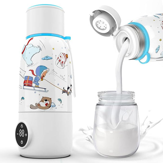 Portable Bottle Warmer, Travel Formula Milk Warmer for Baby, 17oz Water Warmer On The Go with 3min-Rapid-Heat Fast Charge Cordless Formula Warmer Temp Control Baby Travel Essential Xams Gift