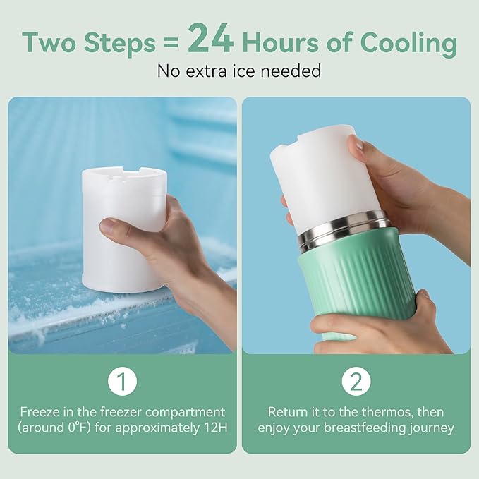 Portable-Breast-Milk-Cooler for Outdoor, Life Saver with 360° Total Cooling for 24 Hours, Larger Capacity Travel Breastmilk Chiller with 2pcs Baby Bottles for Breastmilk Storage, Green