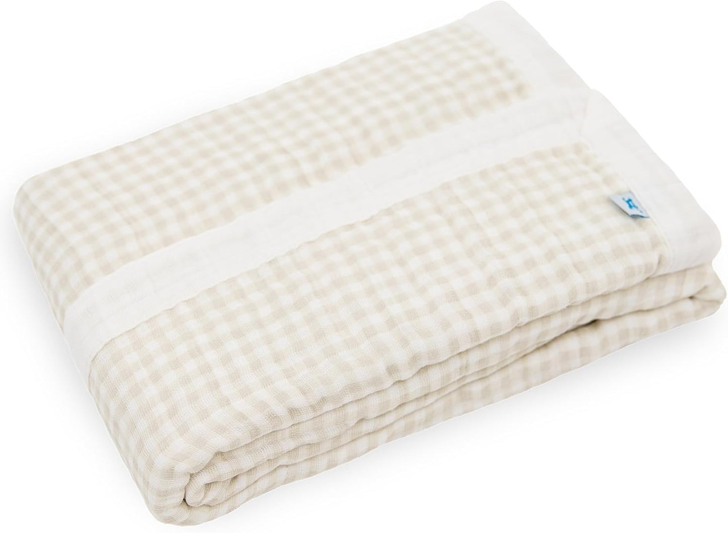 Little Unicorn Newborn Receiving Quilt | Ultra- Soft, Multi-Layered Muslin Fabric | Gift for Newborns & on-The-go (Tan Gingham)