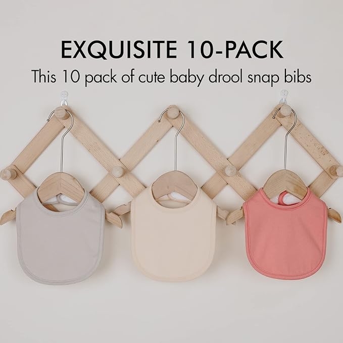 10 Pack Cotton Snap Bibs for Baby Boy Girl, Super Soft Drool Bibs for Teething and Feeding