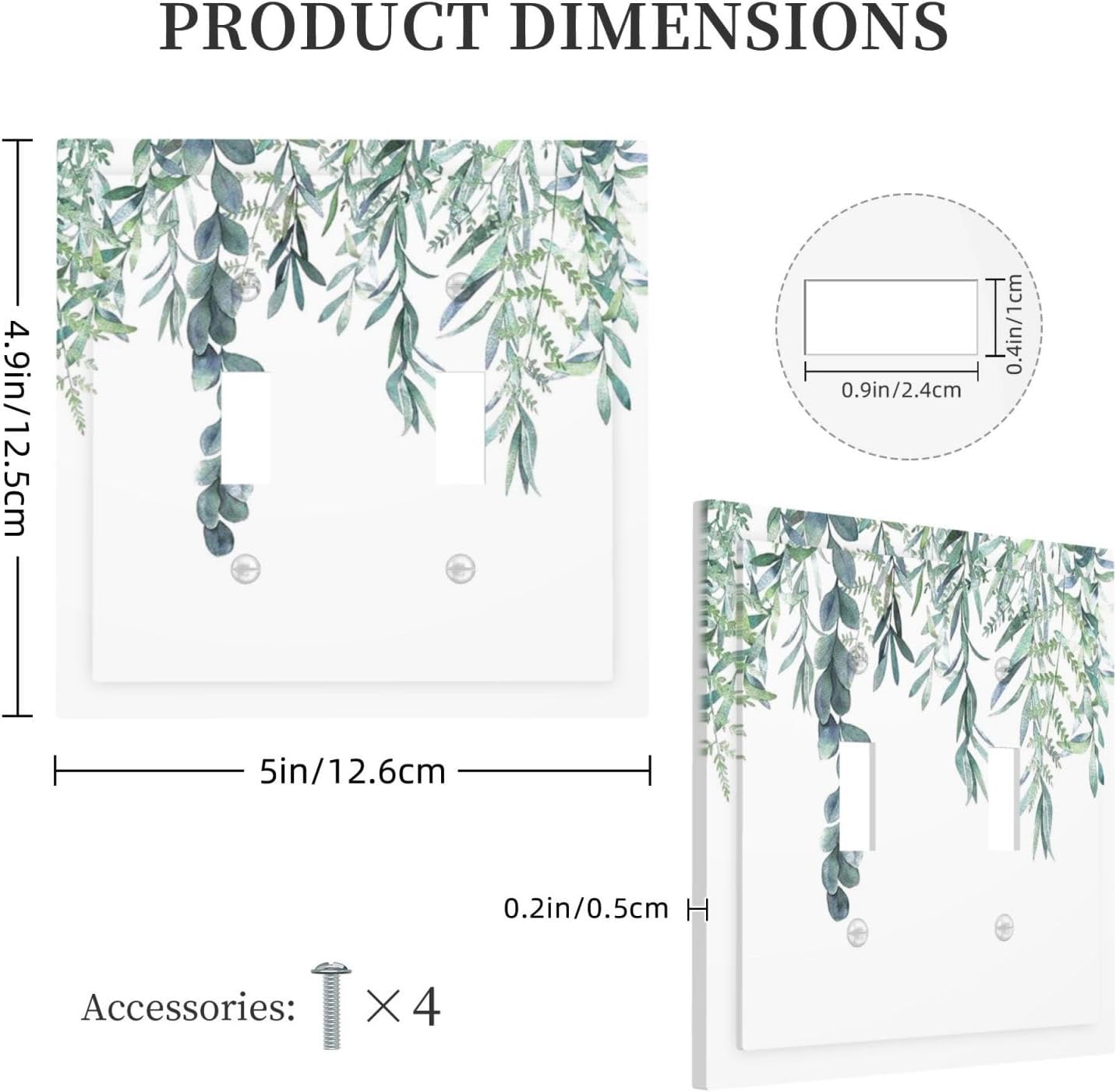 Eucalyptus Leaves Greenery Vine Flowers Simplicity Decorative Switch Plates 2 Gang Double Toggle Outlet Light Switch Cover Wall Plate Electrical Faceplate for Bed Room Living Room Decor