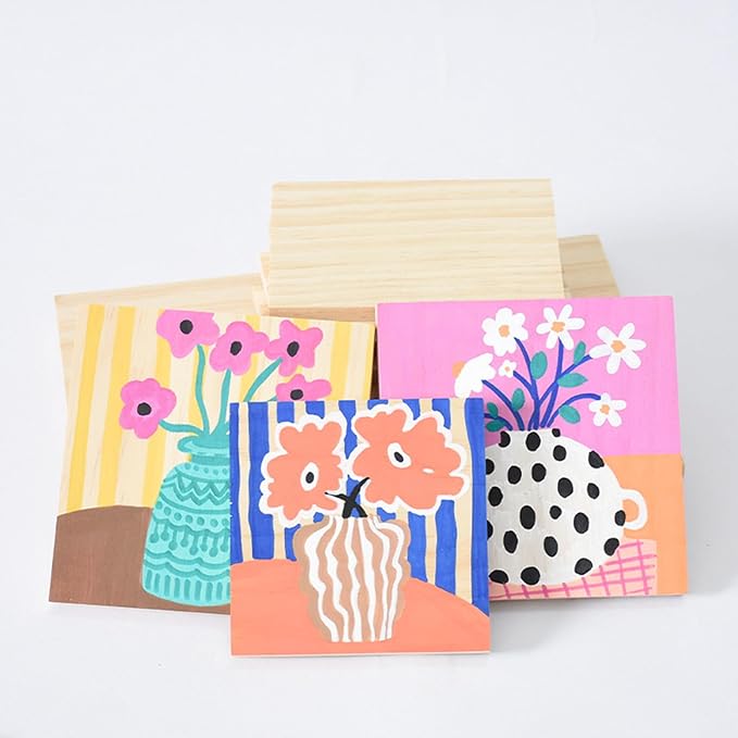 12PCS Unfinished Wood Square Blocks for Crafts, 4x4x0.6in Blank Wooden Squares Pine Wood Boards for Carving,DIY Wood Coasters,Painting & Burning