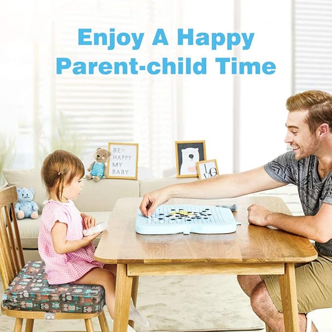 Taeku Booster Seat for Dining Table, Portable Kids Toddler Booster Chair Increasing Cushion Cartoon Seat Pad with 2 Safety Buckles for Kitchen Restaurant (Owl Orange)