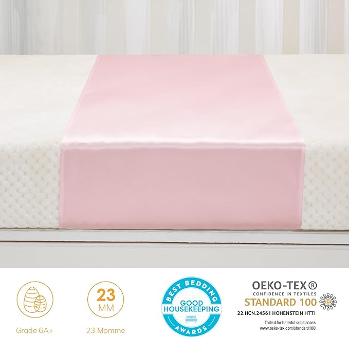 PROMEED 100% Mulberry Silk Crib Sheet for Baby Hair, 23 Momme Silk Bassinet Slip for Baby Bald Spots, Soft and Safe Cot Sleeve for Everyday Use (Pink)