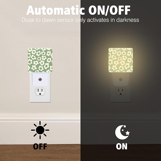 Vintage Groovy Flowers Night Lights Plug into Wall for Girls Boys Room, Night Lights LED Lamp with Dusk to Dawn Sensor Nightlight for Bedroom Kitchen Bathroom Hallway Home Wall Decor