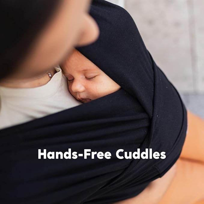 CuddleCarry™ Pre-Wrapped Baby Ring Sling by CuddleBug - Adjustable, Lightweight Baby Carrier Wrap - Ergonomic Front Carry for Newborn to Toddler (0-36m, 8-35 lbs) - Black