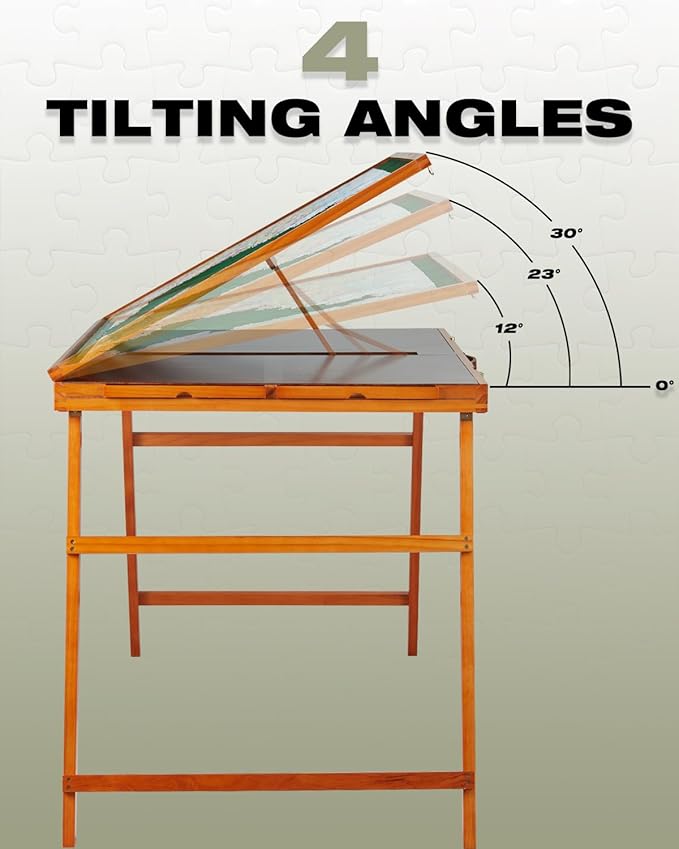 1500 Piece Wooden Jigsaw Puzzle Table with Drawers and Cover, Adjustable Puzzle Board with Foldable Legs, Portable Tilted Puzzle Easel for Adults, Velvet-Lined Tabletop and Drawers, Heavy Duty