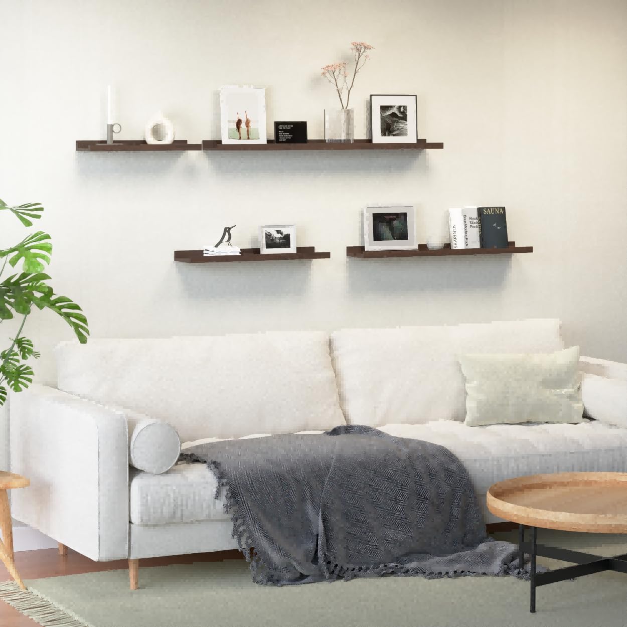 Floating Shelves Wall Mounted Set of 2, Farmhouse Wall Shelves for Storage with Lip, Display Picture Ledge Shelf for Wall Decor Bedroom Living Room Bathroom Kitchen - Walnut