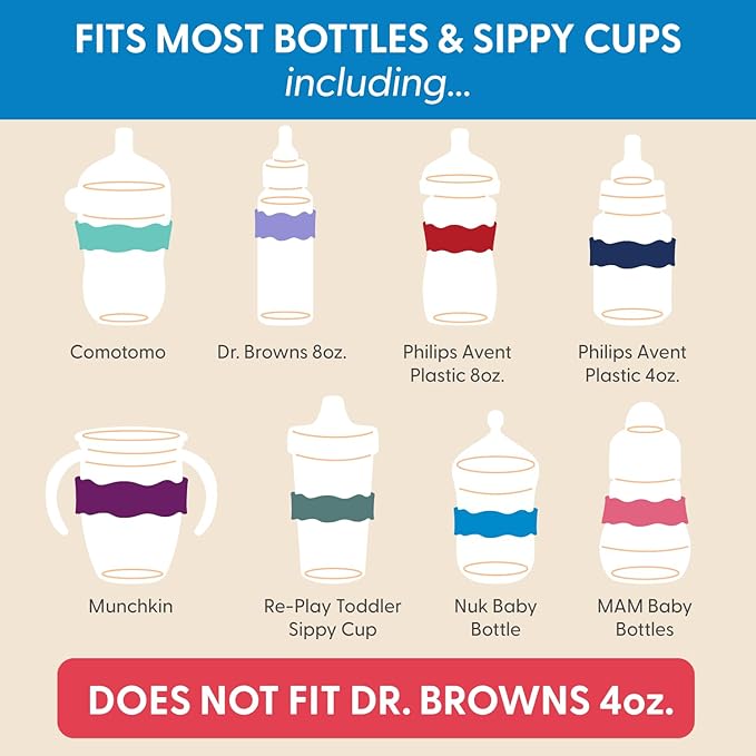 InchBug Orbit Labels - Baby Bottle Name Labels for Daycare, Sippy Cup Bands - Engraved Silicone, Reusable, Dishwasher Safe, White Contrasting Personalization, 4-Pack (Fire Truck Red)