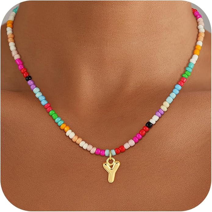 Bubble Colorful Initial Necklaces for Women Girls Kids - Teen Girls Gifts Trendy Bubble Beaded Initial Necklace Cute Letter Birthday Gifts Choker Necklace for Women Girl Kids Jewelry