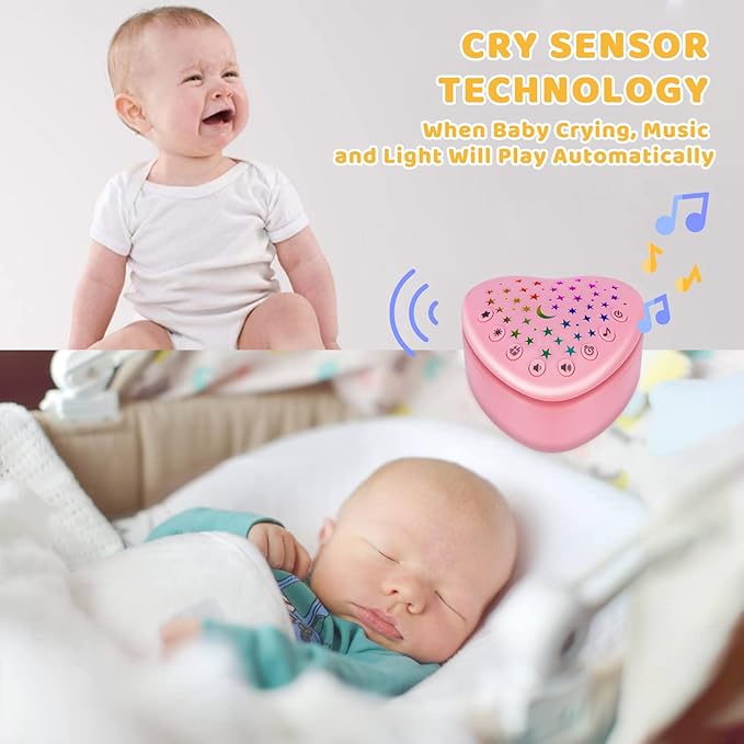 A13 White Noise Machine & Baby Sleep Soother with 15 Soothing Sounds & Projector LED Star Night Light, Cry Sensor, Rechargeable Lithium Battery, Portable for Baby Gifts, Children, Toddlers (Pink)