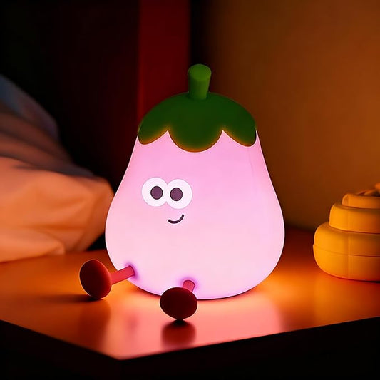 Eggplant Night Light for Kids, Nursery Night Lights, Bedside Touch Lamp, Cute Silicone Nightlight for Baby Toddler, 3 Level Dimmable Soft Night Lamps Gift for Bedroom Kids Room Decor