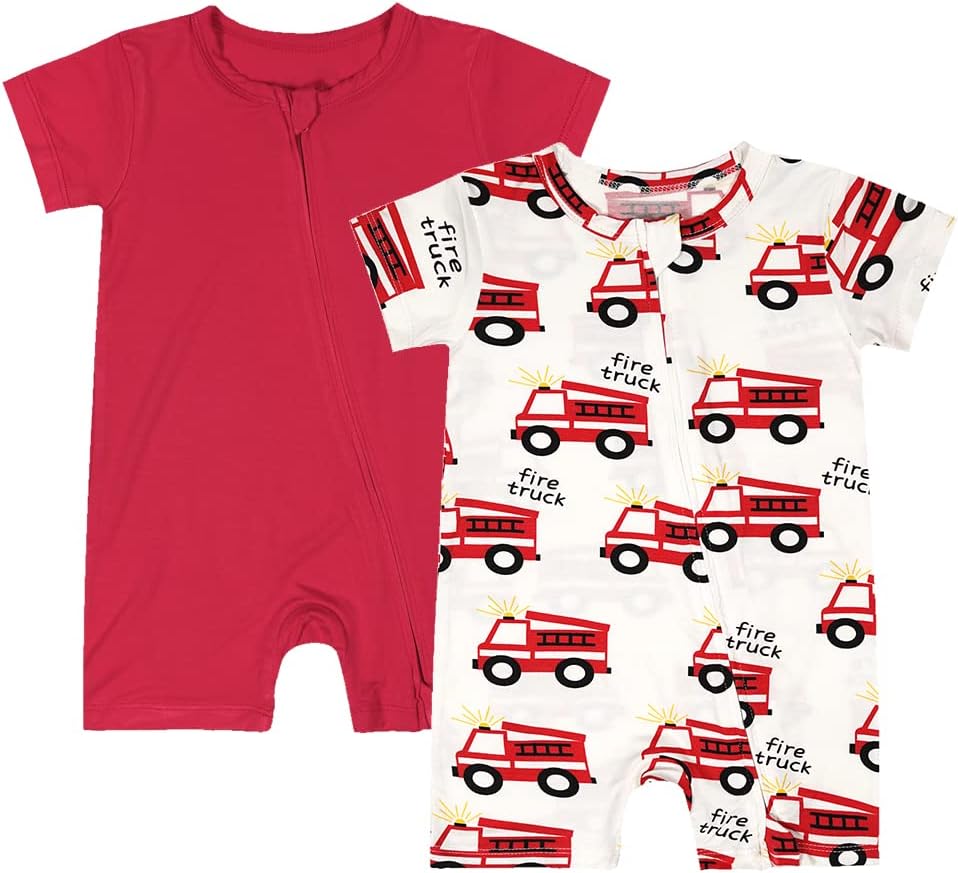 Teach Leanbh Baby Boys Girls 2 Pack Bamboo Viscose Pajamas 2 Way Zipper Short Sleeve Romper Jumpsuit Sleep and Play