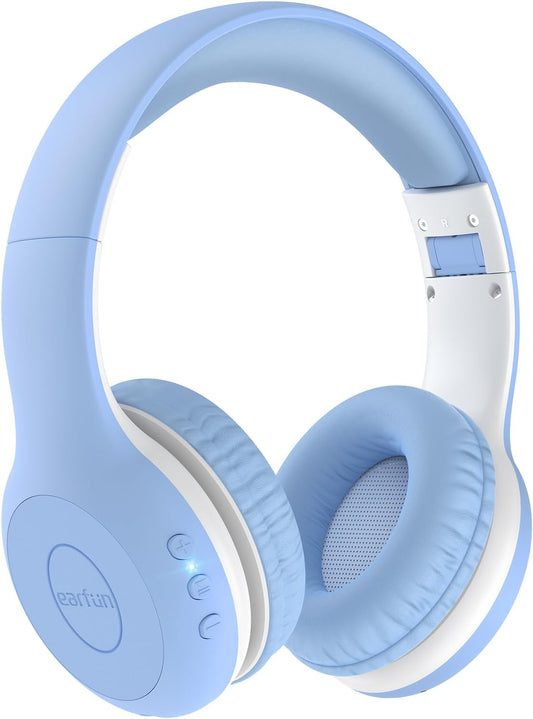 EarFun K2 Kids Bluetooth Headphones, Kids Headphones with Volume Limited, 40H Playtime, Built-in Mic, Stereo Sound, Foldable Over-Ear Headphone for School/Travel/iPad/Tablet, Sky Blue