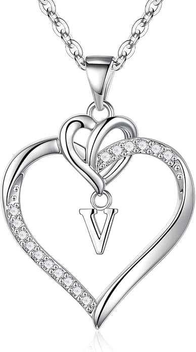STORUP Heart Initial Necklaces for Women Girls, 14K Gold Plated Cubic Zirconia Heart Initial A-Z Pendant Necklace Dainty Heart Necklaces for Women Teen Girl Jewelry Birthday Gifts