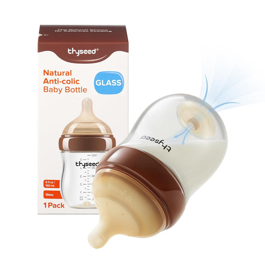 Glass Natural Anti-Colic Baby Bottles | Newborn Breast Like Nursing Bottle for Breastfed Babies with Nipple(2-3 Months),5oz,1pack