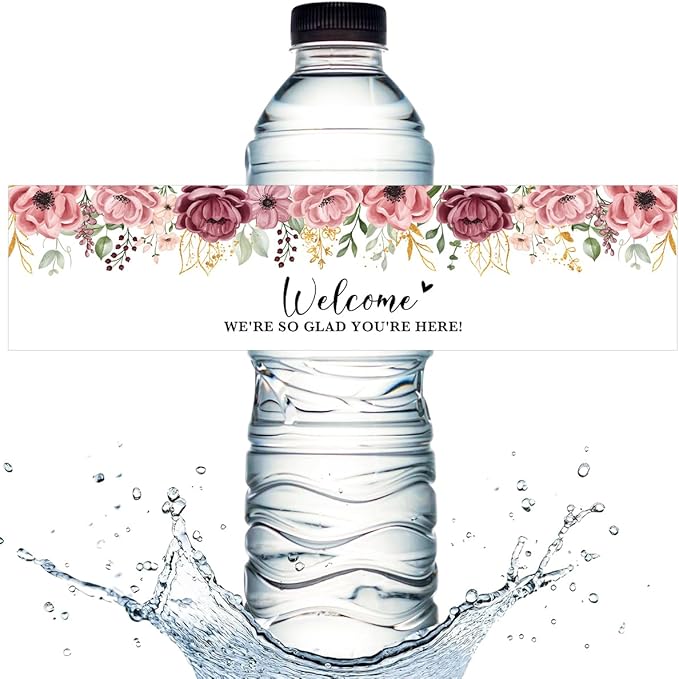 100PCS Wedding Water Bottle Labels Waterproof Greenery Floral Wraps Sticker for Water Bottle Baby Shower Bottle Label for Bridal Shower Party Welcome A07