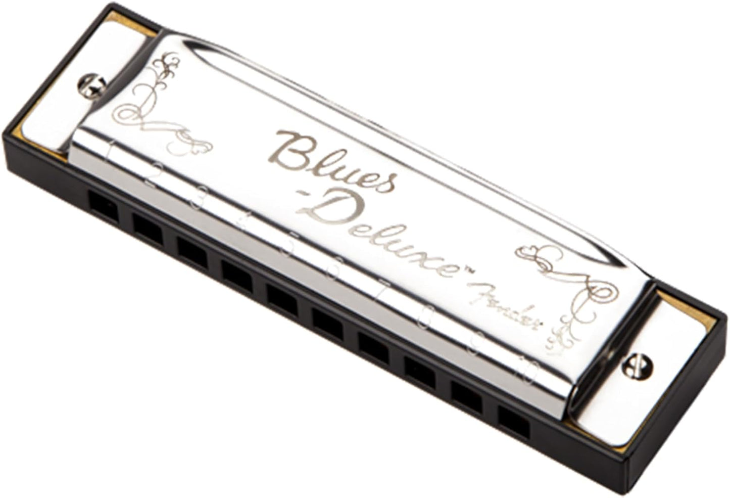 Fender Blues Deluxe Harmonica - Key of A Bundle with Carrying Case, Austin Bazaar Online Manual, and Polishing Cloth