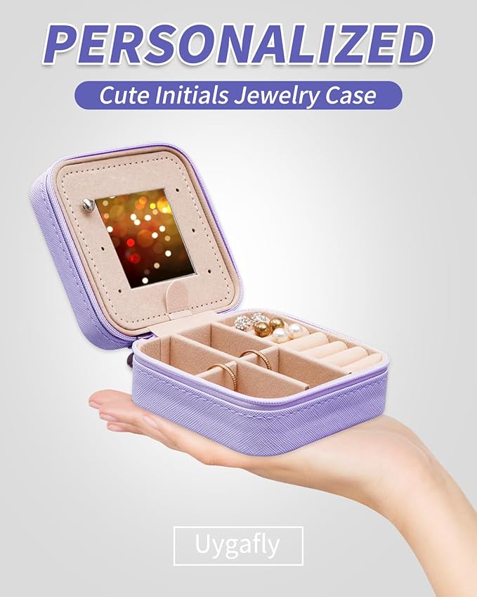 Personalized Jewelry Box - Small Travel Jewelry Organizer, Cute Storage for Women's Accessories, Travel Essentials & Birthday Gifts | Lavender,K