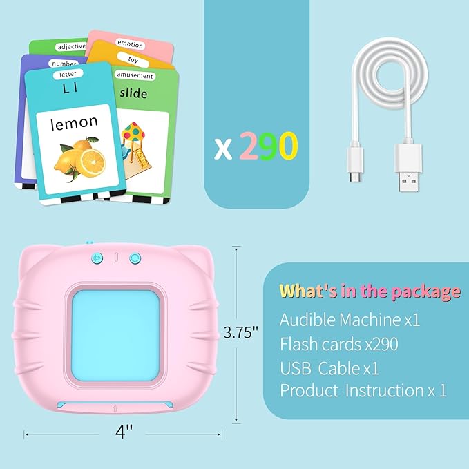 580 Pre-K Sight Words Talking Flash Cards with Dolch Words,Letters/Number Flash Cards 1-100 Kindergarten, Pocket Speech Toys, Educational Learning Gifts for 3 4 5 6 Year Old Girls, Pink