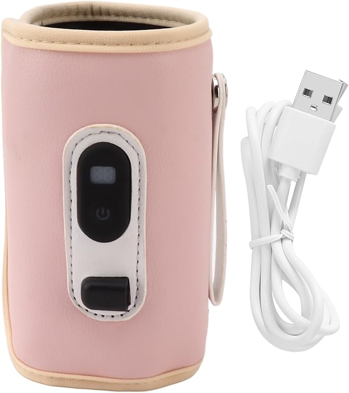 Portable Baby Bottle Warmer, 5 Temperature Adjustable USB Breastmilk Bottle Heater with USB Cable for Travel Baby Feeding on The Go(Pink)