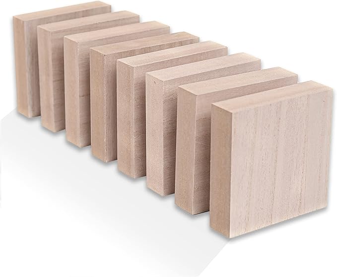 (8-Pack) - 4” x 4” Wooden Blocks for Crafts - 1-Inch Thick Square MDF Blocks - Smooth Surface with Wood Grain Pattern - Highly Customizable Blank Wood Squares