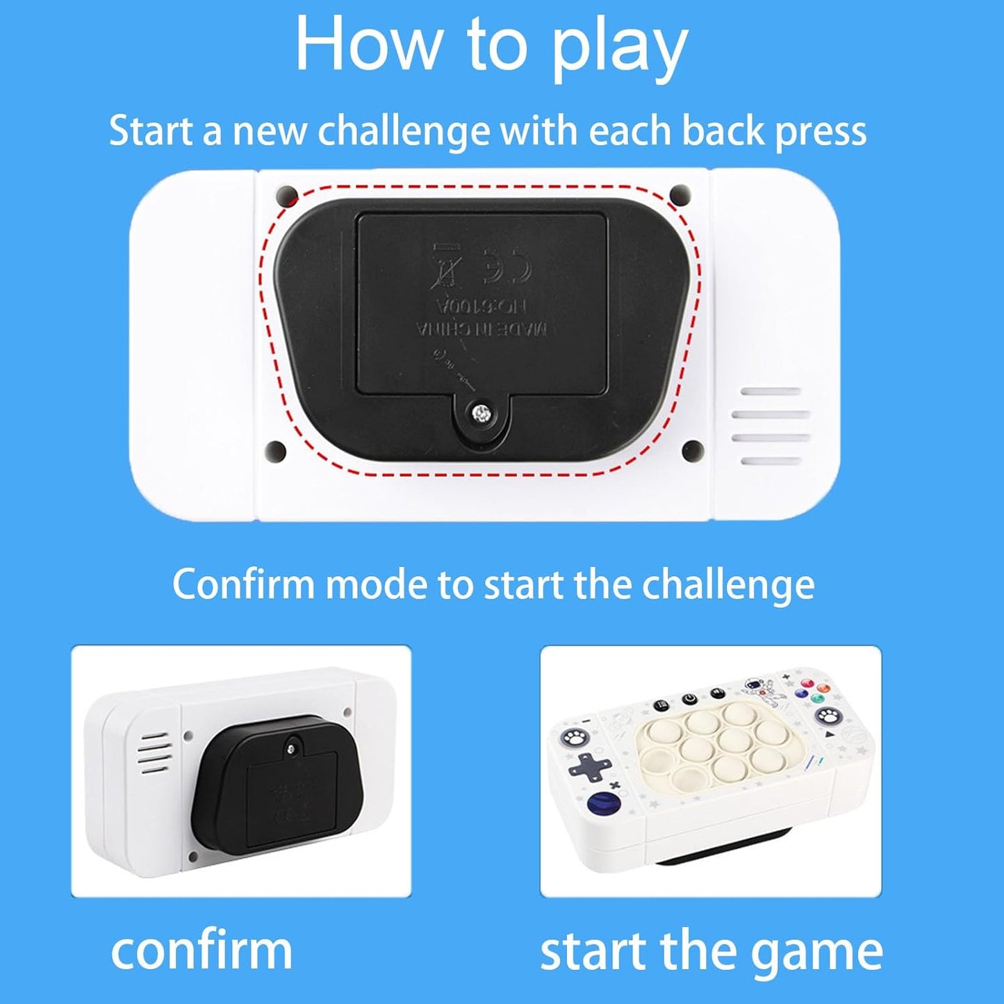 Fast Push Game Pop Fidget Toy for Kids, Quick Push Bubble Game 4 Modes Handheld Puzzle Game Sensory Toy Pop It Game Light Up Fidget Toy Gift for 3 to 12 Year Old Girls Boys (Astronaut)