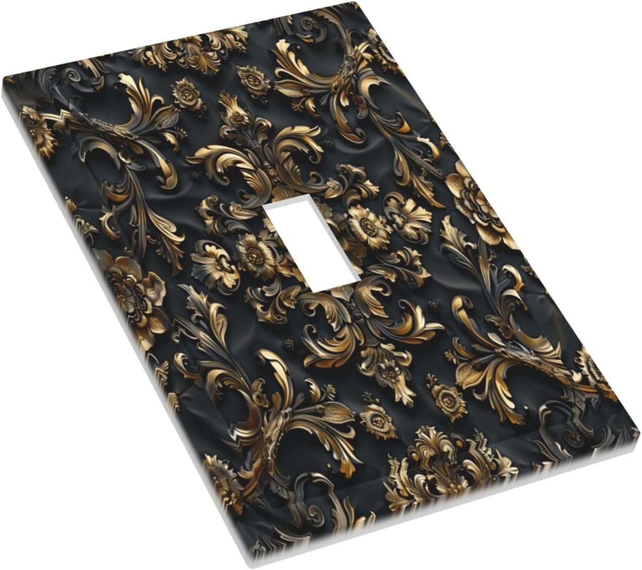 Decorative Switch Covers Plate Rococo Vintage Black Golden Leaf Morris Vine 1 Gang Wall Plate Unique Single Toggle Wall Cover Plate Electrical Light Switch Plate Faceplate for Bedroom Decor