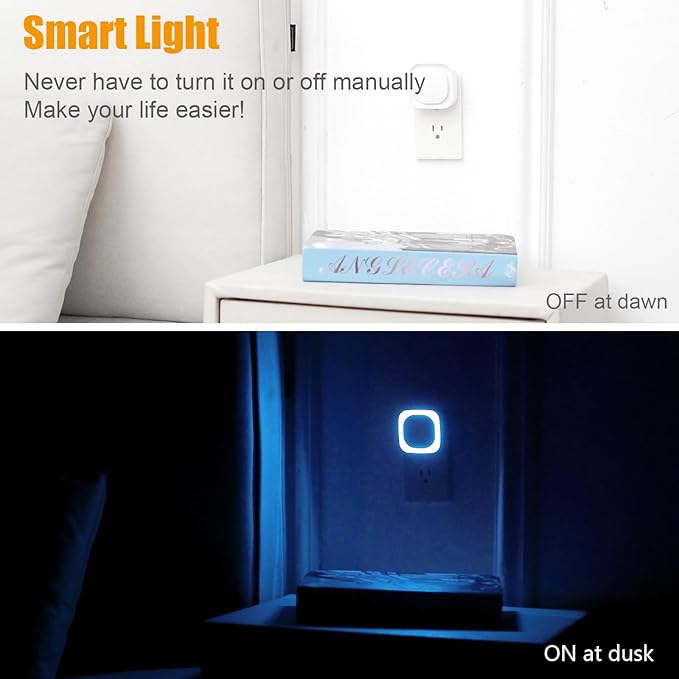 2 Pack Azure Night Light, Crisp Modern Glow with Dimmable Soft Light & Indirect Reflection, Auto Dusk to Dawn Sensor, Plug in LED Nightlight for Bathroom,Toilet, Kitchen Counter, Modern Decor