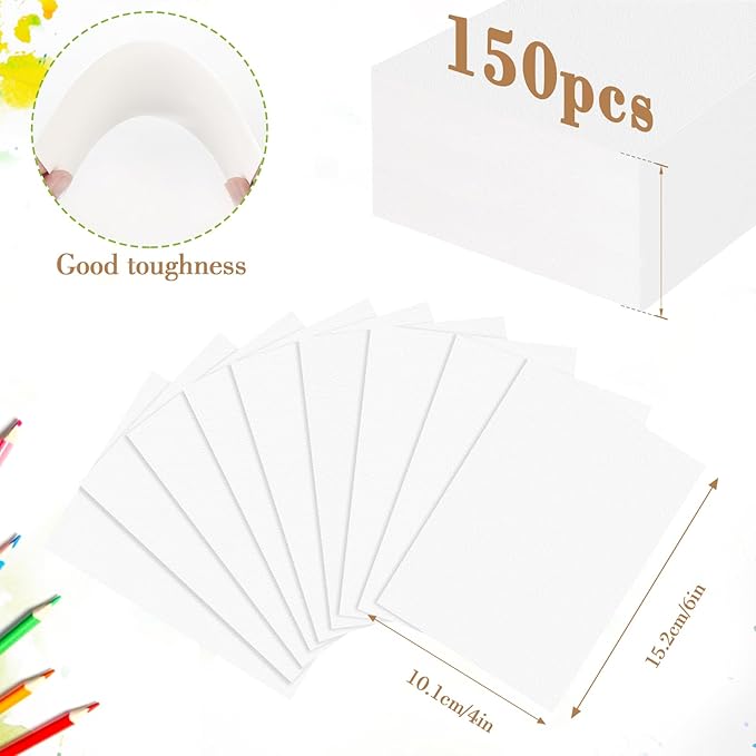 150PCS 4x6 Watercolor Paper Bulk, 140lb/300g Cold Press Thick Water Color Paper Pad for Kid Child Adult, White Art Paper for Drawing Painting Markers Gouache, Textured Cotton Paper Sheets