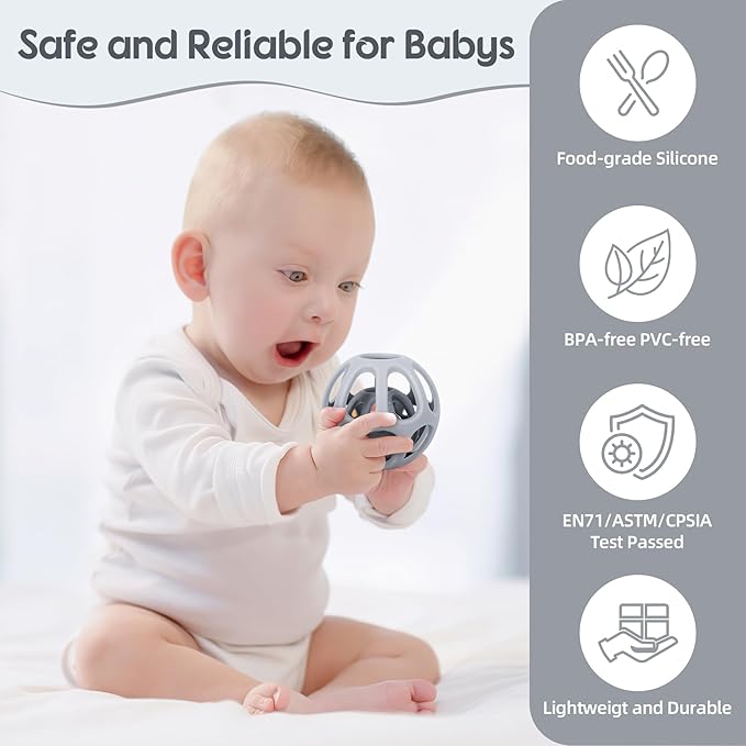 MCGMITT Baby Rattle Teething Toy, Easy Grasp Silicone Infant Ball, BPA Free Non-Toxic Soft Baby Sensory Ball Bath Toy, Motor Skills Toy, Montessori Early Educational Toy, Gift for Age Newborn and Up