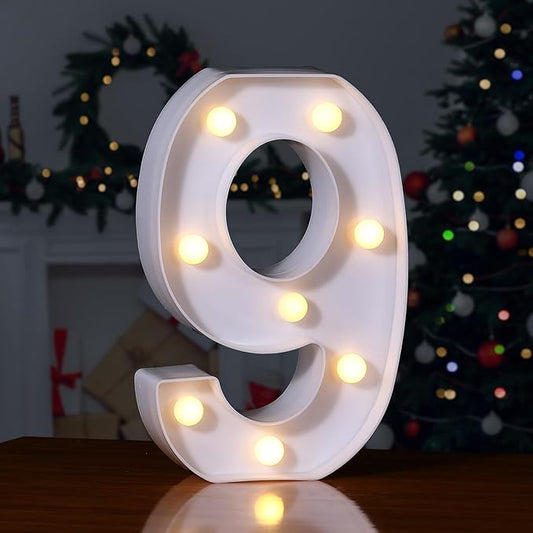 Foaky Decorative Led Marquee Light Up Number, Marquee Light Up Number Sign for Night Light Wedding Birthday Party Christmas Home Bar Decoration Number(9)