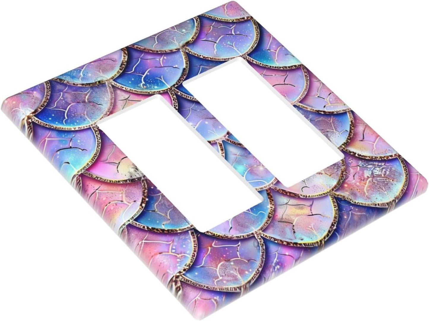 Decorative Outlet Covers Cute Pink Purple Mermaid Scales 2 Gang Wall Plate Double Rocker Two Switch Wall Cover Plate Light Switch Cover Plate Faceplate for Bedroom Home Decor