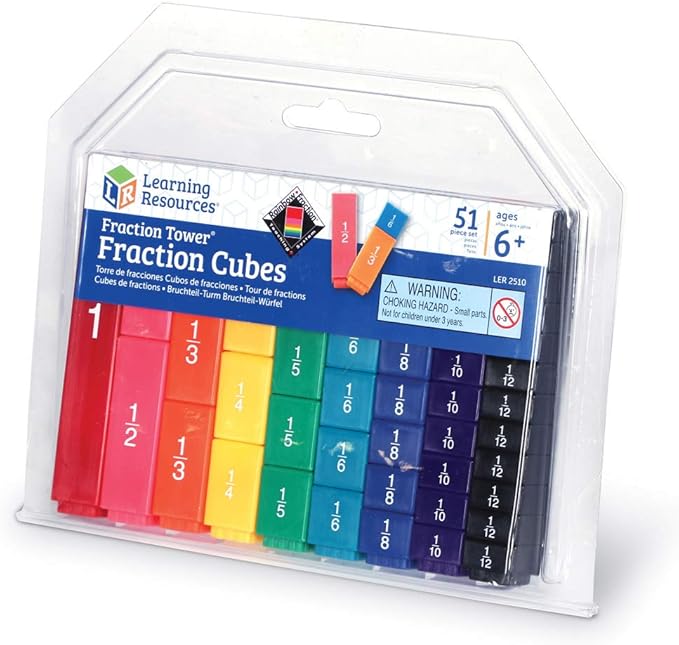 Learning Resources Fraction Tower Fraction Cubes, Kids Blocks, 51 Piece Set, Ages 6+