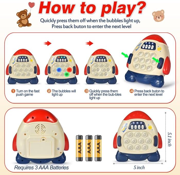 Quick Push Game Fidget Toys for Kids, Quick Push Pop Game 6 Modes Games, Fast Push Bubble Game, Pop Game Fidget Sensory Toys, Christmas Birthday Gifts for 3-12 Year Old Girls Boys