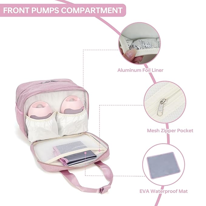 Breastmilk Cooler Bag with Ice Pack,Fits 6 Baby Bottles Up to 9 Ounce Breast Milk Cooler Travel Bag Compatible with Wearable Breast Pumps & Accessories for Nursing Mom Daycare Pink
