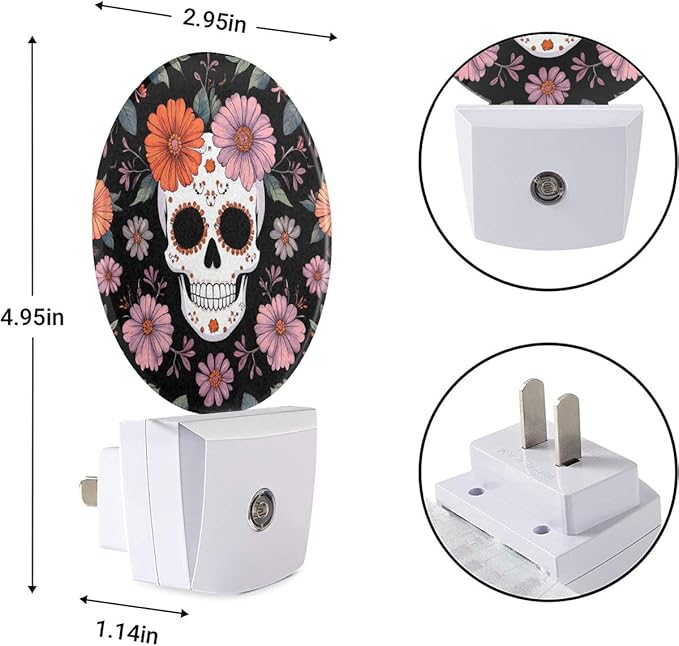EKOBLA Floral Skull Night Lights Plug into Wall Skeleton with Flowers LED Dusk to Dawn Plug-in Nightlights Auto Sensor for Men Women Boys Girls Home Indoor Bathroom Hallway Kitchen