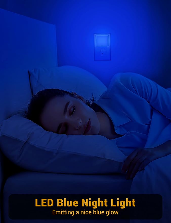 Blue Night Light,JandCase Blue Nightlight[2 Pack],0.3 Watt LED Night Light with Dusk-to-Dawn Light Sensor,Plug in Nitelight for Gaming Room,Bedroom,Corridor,Hallway,Non-dimmable