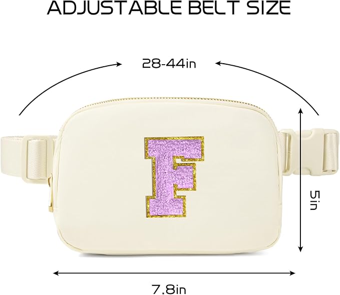 Gitus Gifts for 8 9 10 11 12 Year Old Girls Belt Bag Fanny Pack Crossbody Bags with Initial Letter Patch Cute Stuff Birthday Gifts for Teen Girls Women Personalized Trend Stuff (Ivory-F)