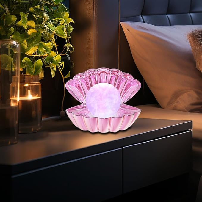Shell Pearl Beach Themed Night Light, RGB 8 Colors Changing Mood Shell Pearl Lamps, Bedside LED Clamshell Portable Night Lights for Bar (Electroplating Powder)