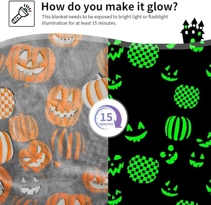 TEHALK Cute Halloween Pumpkin Blanket for Kids/Teens/Women/Men, Spooky Fall Throw Blanket 50"x60"