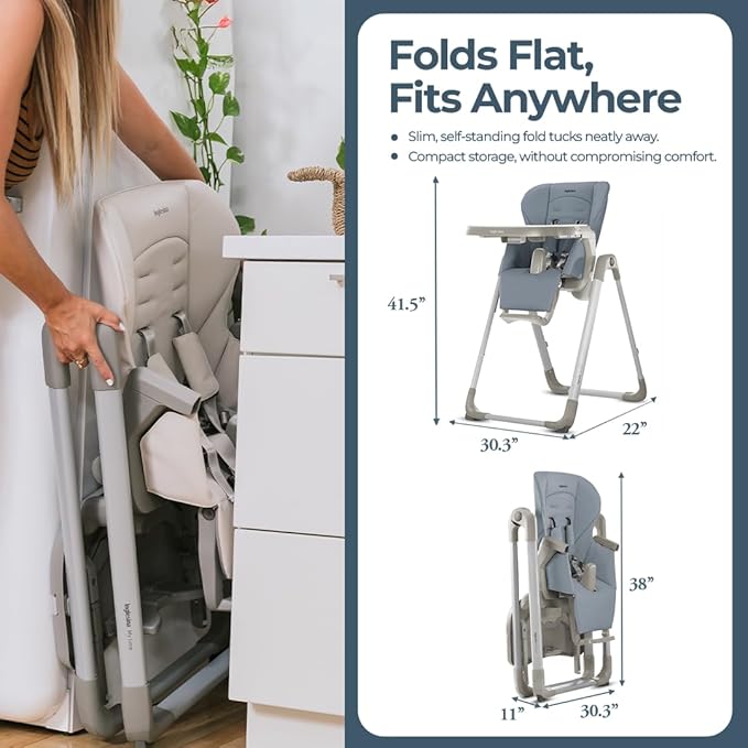 Inglesina My time Highchair, Sugar - Adjustable High Chair for Babies & Toddlers, 4 Height & 3 Recline Settings, Collapsible, Tool-Free Assembly, BPA Free, Removable Tray for Easy Cleaning