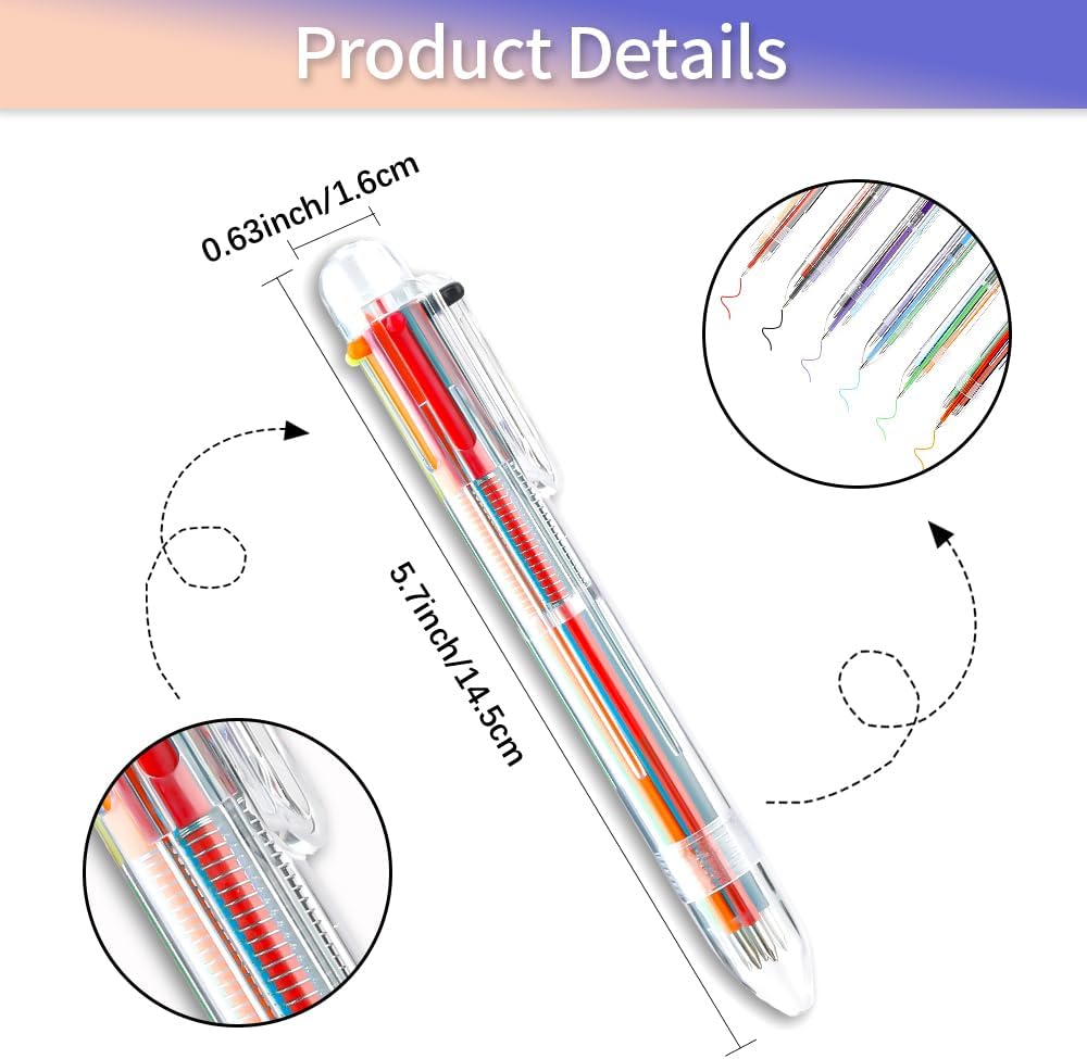 Back to School Supplies 24 PCS Ballpoint Pens Bulk 6-in-1 Colored Pens Ballpoint Party Favors Office Supplies Multicolor Pen Back to School Gifts for Kid Students Son Daughter Classroom Birthday