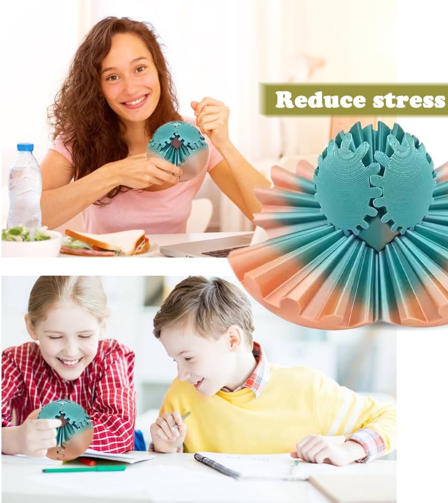 3D Printed Gear Ball, Gears phere Gear Ball Fidget Toy, Puzzle Balls, Fidget Ball, Cube Fidget Toy ,Gear Ball Toys for Classroom Prizes, Party Birthday, Anxiety Relaxing and Stress. (Cyan)