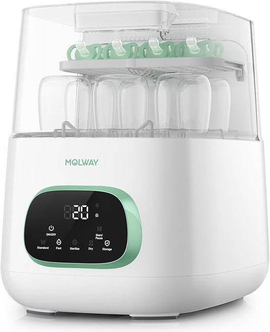 MOLWAY【Upgraded】Baby Bottle Washer, Sterilizer and Dryer, All-in-One Pro Cleaning Machine for Bottles, Pump Parts & Baby Essentials, Effortless Care, Replaces Hand Washing
