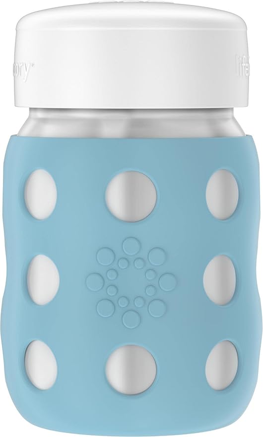 Lifefactory 8-Ounce Stainless-Steel Vacuum-Insulated Wide-Neck Baby Bottle with Flat Cap, Denim (LS2231WDE4)